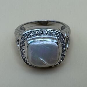 Women’s 925 Sterling Silver and Mother‎ of Pearl CZ Rope Band Ring Size 6.75